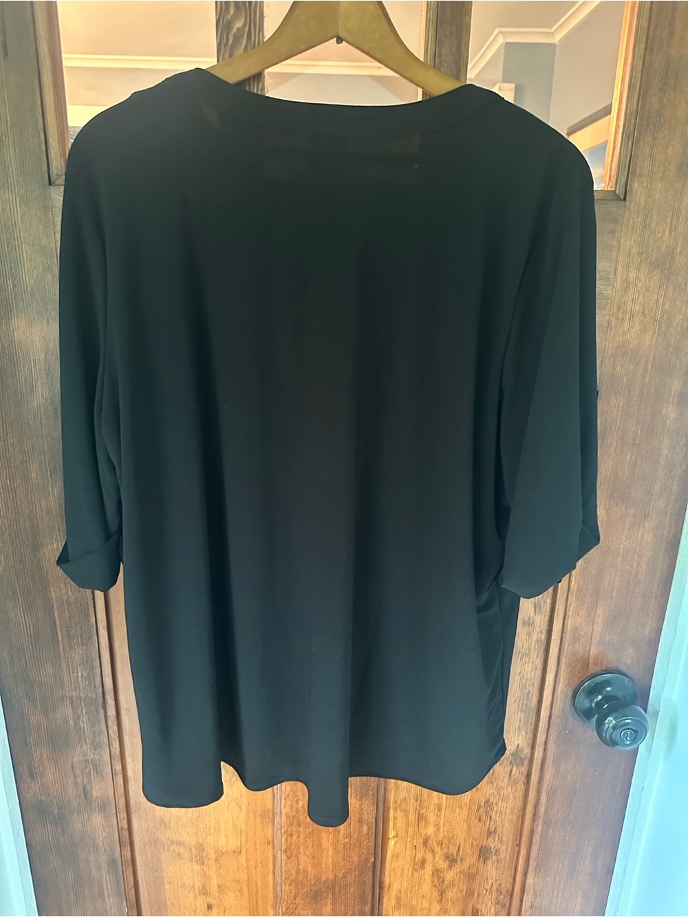 NWT Anne Klein Black Packable Elbow Rolled Sleeve Blouse Gold Button XL - Picture 2 of 8